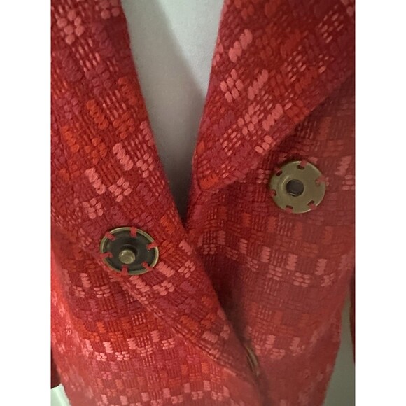 Cabi Sloan Red Pink Wool Blend Tweed Coat Sz S Snap Close Dbl Breasted Pea Coat - Picture 4 of 7